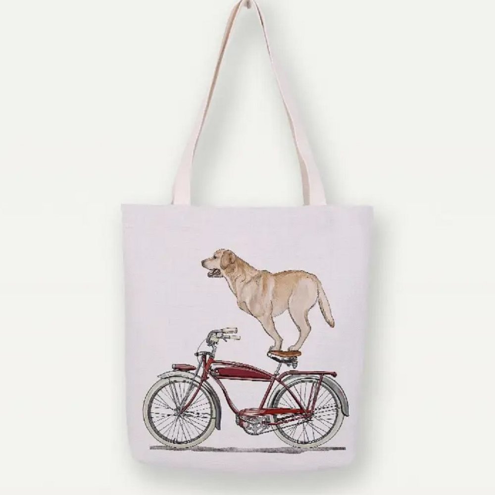 Bicycle Dog Canvas Tote Bag Handbag